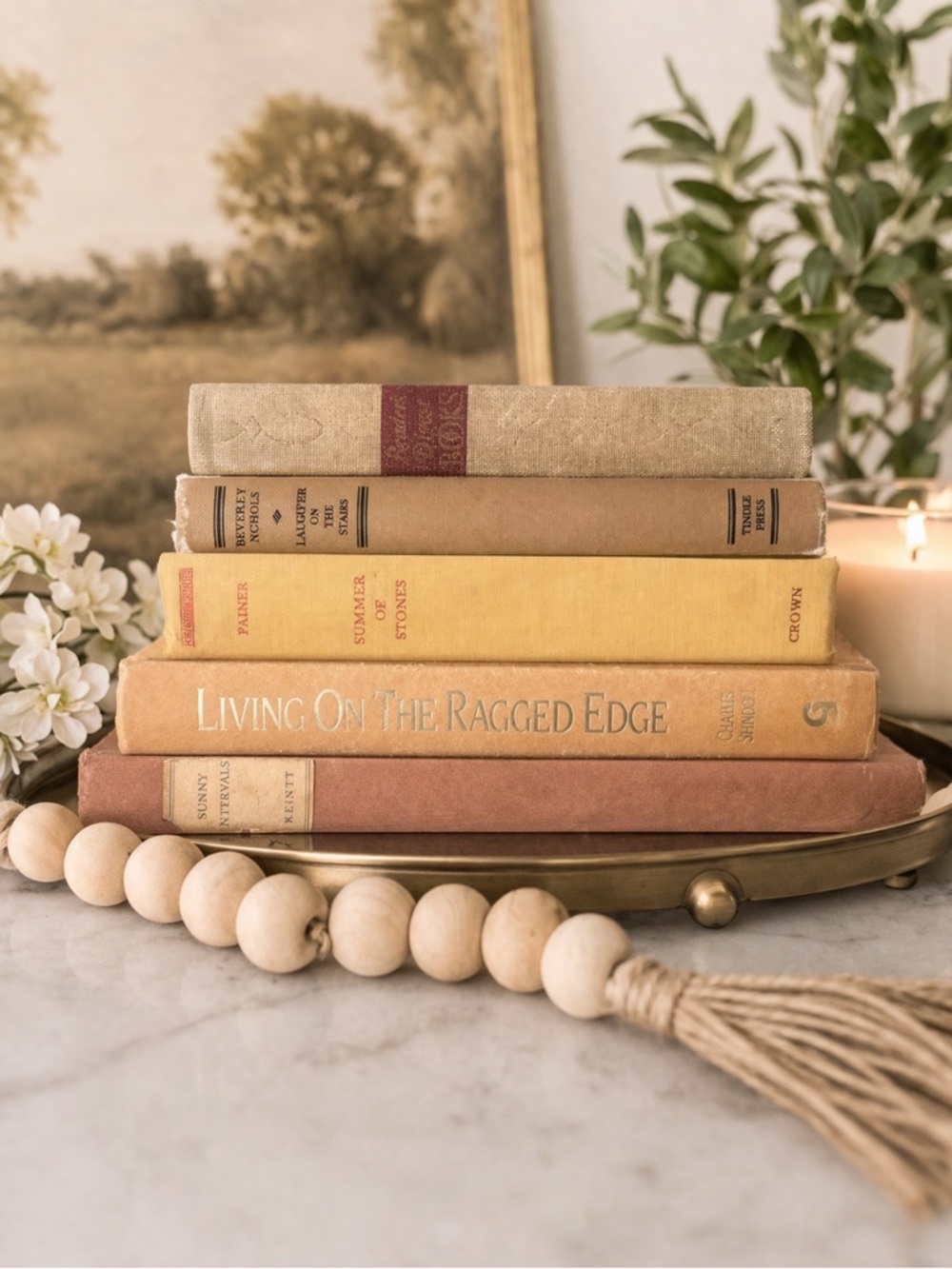 Neutral Stacked Decorative Vintage Books for Home Accents